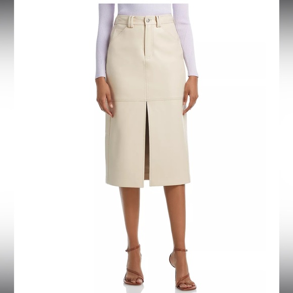 A.L.C.Alden Vegan Leather Midi Pencil Skirt Silver Metallic size 6 - Picture 3 of 17